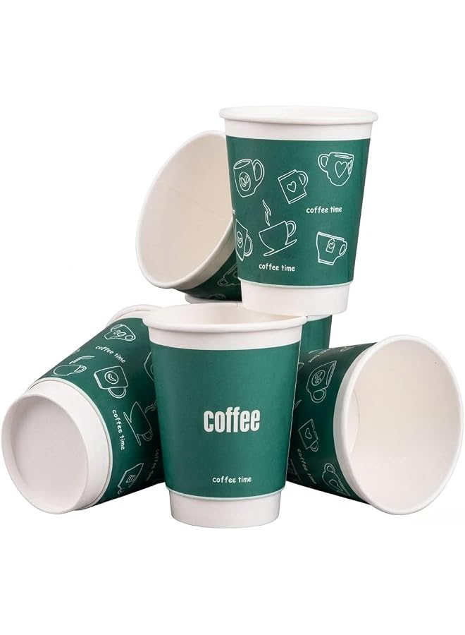 S-TOP 25 Pack 10oz 300ml Double Wall Paper Cups - Green Disposable Hot Cups for Office Pantry, Majlis, Karak Tea and Events - Sturdy Heat Insulated Drinkware - No Sleeve Needed, Lids Not Included - Image 1
