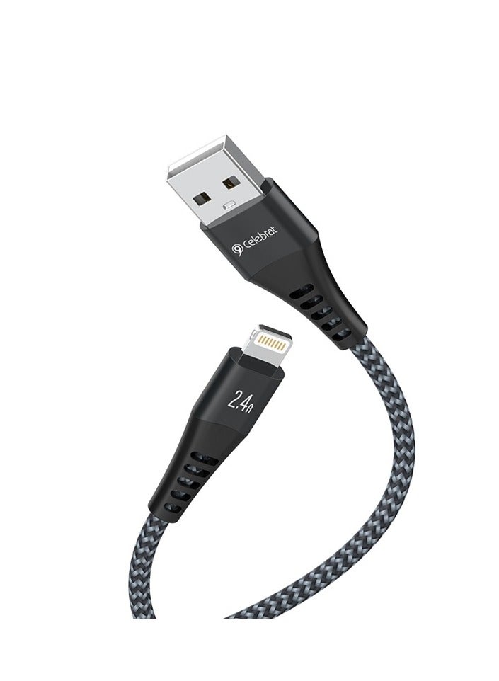 Celebrat CB-28 Portable USB To Lightning Fast Charge And Data Transmission Cable With Braided wire Design And Practical Fits Mobile Phone 2.4A / 1200mm- Black - Image 1
