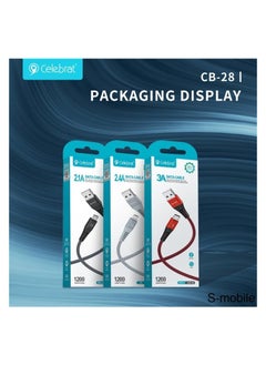 سليبرات سيليبرات CB-28 كابل USB محمول إلى Lightning للشحن السريع ونقل البيانات مع تصميم سلك مجدول ويناسب الهاتف المحمول 2.4A / 1200mm - أسود  - Image 3