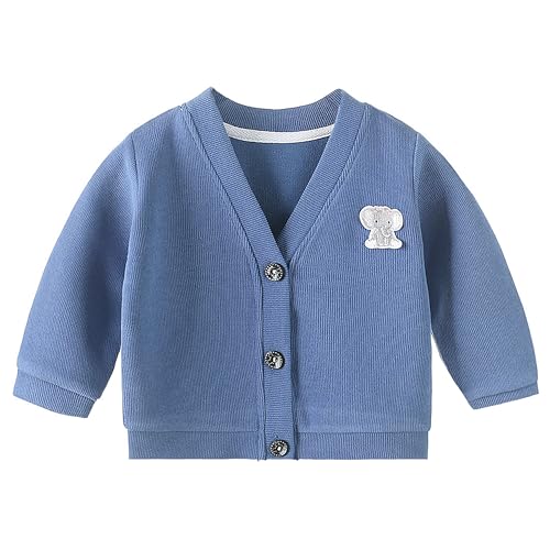 BEMBIKA Woollen Knitted Full Sleeve Sweater for Kids Cardigan Winter Wear Front Button V-Neck Shape Sweater for Baby Boys and Girls (Blue) 6Months-12Months - Image 1
