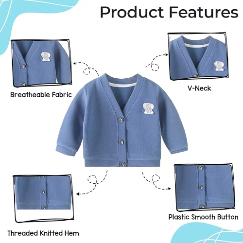 BEMBIKA Woollen Knitted Full Sleeve Sweater for Kids Cardigan Winter Wear Front Button V-Neck Shape Sweater for Baby Boys and Girls (Blue) 6Months-12Months - Image 4