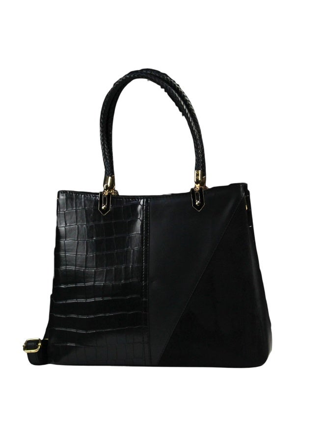 حقيبة كتف جلد ايطالي -اسود - Image 1