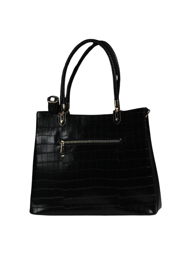 حقيبة كتف جلد ايطالي -اسود - Image 3