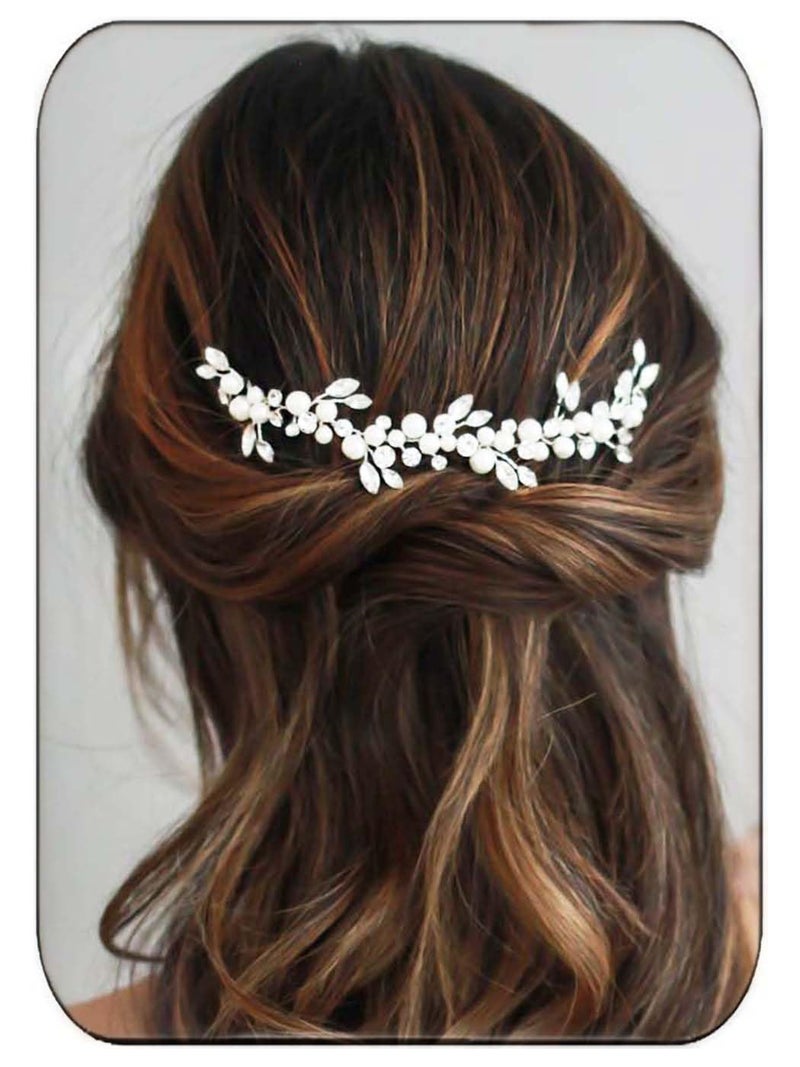 JONKY Pearl Bride Hair Vine Silver Rhinestone Hair Piece Crystal Wedding Headpieces Bridal Hair Accessories for Women