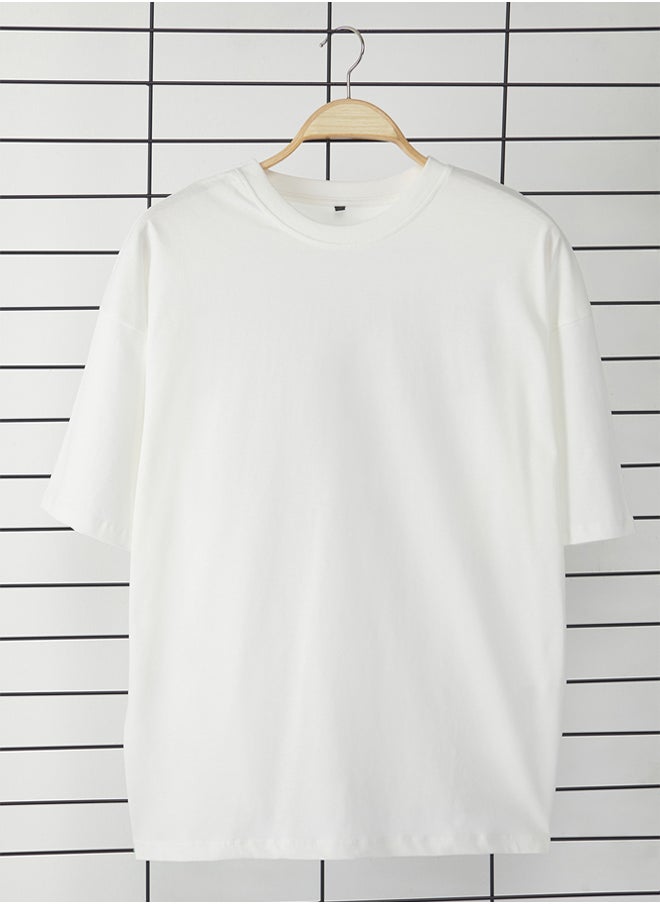 trendyol Ecru Oversize/Wide Cut 100% Cotton Printed T-Shirt  - Image 4