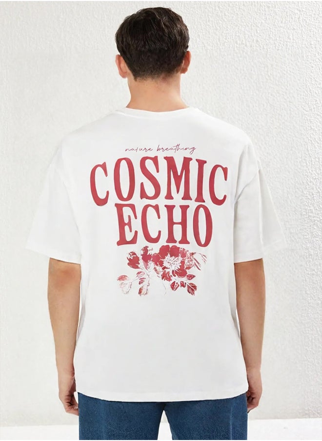 trendyol Ecru Oversize/Wide Cut 100% Cotton Printed T-Shirt  - Image 2