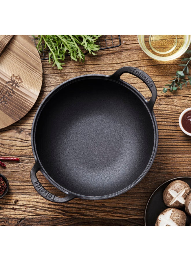 Telssida Cast Iron Thickened Double-handled Mini Wok, Non-coated Frying Pan, Non-stick Pot, Stew Pot, Dry Pot, Deep-frying Pot, Yuanbao Pot - Image 2