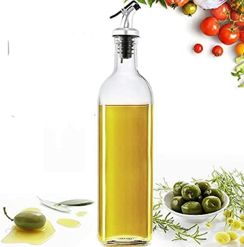 BRUSHFINCH Glass Oil Bottle Dispenser for Kitchen Stainless Steel Vinegar Dispenser BPA Free Salad Dressing Cruet Glass Bottle Olive Oil Bottles Dispenser 2 PCS - Image 1