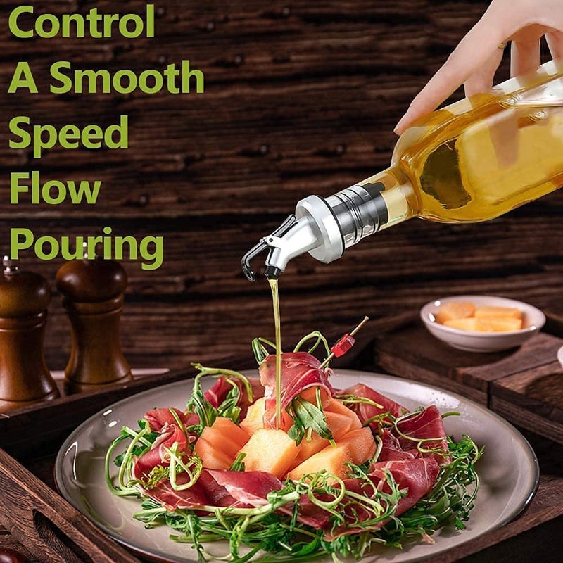 BRUSHFINCH Glass Oil Bottle Dispenser for Kitchen Stainless Steel Vinegar Dispenser BPA Free Salad Dressing Cruet Glass Bottle Olive Oil Bottles Dispenser 2 PCS - Image 3