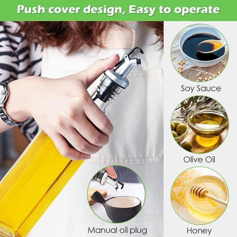 BRUSHFINCH Glass Oil Bottle Dispenser for Kitchen Stainless Steel Vinegar Dispenser BPA Free Salad Dressing Cruet Glass Bottle Olive Oil Bottles Dispenser 2 PCS - Image 2