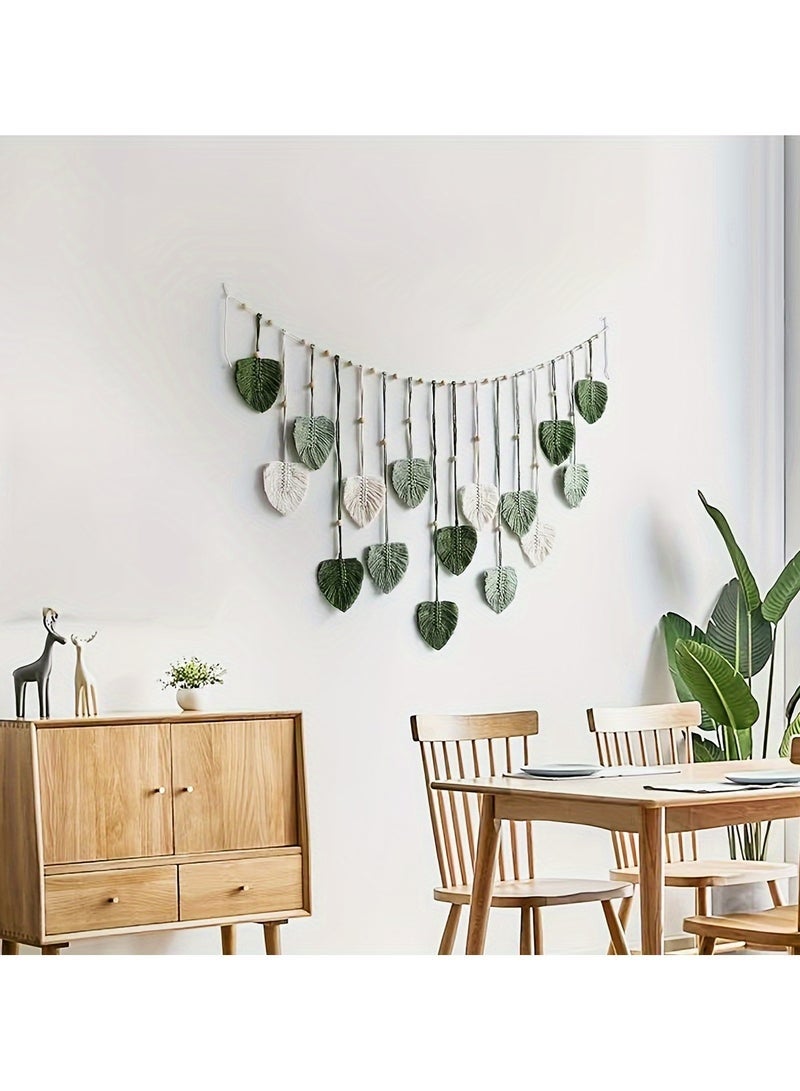 جيفت ديكور غرفة جميل، ورقة شجر معلقة على الحائط، نسيج جداري عصري من المكرمية، ديكور منزلي، ريش مكرمية معلق على الحائط، هدية للأم - Image 3