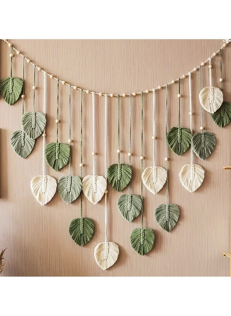 جيفت ديكور غرفة جميل، ورقة شجر معلقة على الحائط، نسيج جداري عصري من المكرمية، ديكور منزلي، ريش مكرمية معلق على الحائط، هدية للأم - Image 1