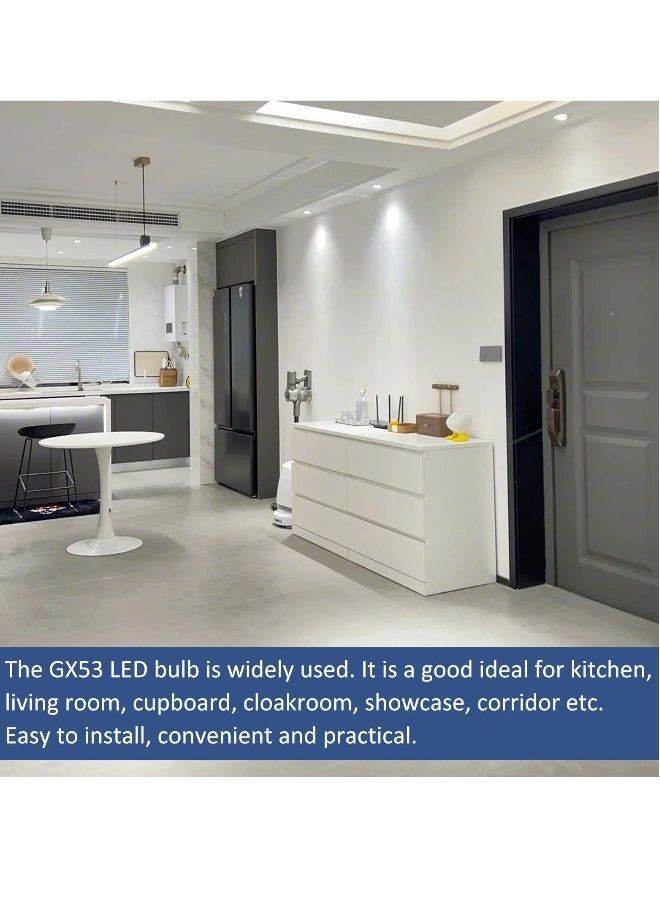 لمبة LED GX53 بقوة 7 واط بيضاء باردة 6000 كلفن، بديل لمبة هالوجين GX53 بقوة 50 واط أو CFL GX53، سطوع 665 لومن، تيار متردد 220 فولت، زاوية شعاع 120 درجة، غير قابلة للتعتيم، موفرة للطاقة، إضاءة دائرية، إضاءة تحت الخزائن للمطبخ، عبوة 4 قطع - Image 5