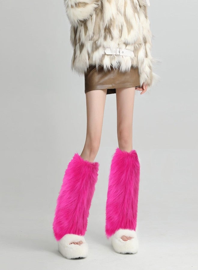XEPST Fuzzy Faux Fur Leg Warmers, Fur Shoe Covers For Women Warm Blurry Sleeves For Y2k Shoe Leg Warmers For Party Costumes, Rose Red, One Size - Image 3