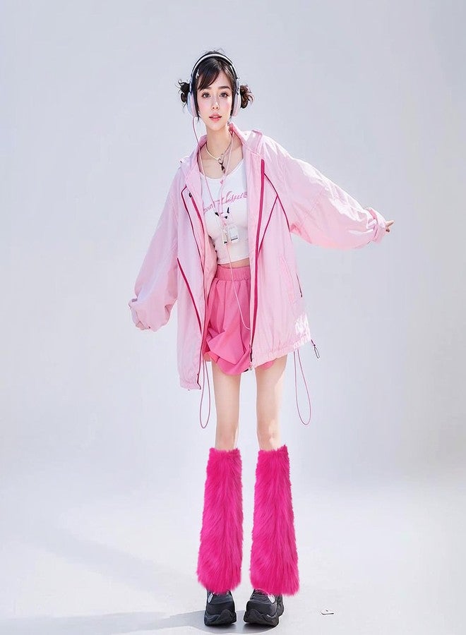XEPST Fuzzy Faux Fur Leg Warmers, Fur Shoe Covers For Women Warm Blurry Sleeves For Y2k Shoe Leg Warmers For Party Costumes, Rose Red, One Size - Image 5