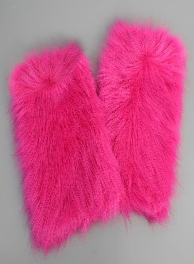 XEPST Fuzzy Faux Fur Leg Warmers, Fur Shoe Covers For Women Warm Blurry Sleeves For Y2k Shoe Leg Warmers For Party Costumes, Rose Red, One Size - Image 4