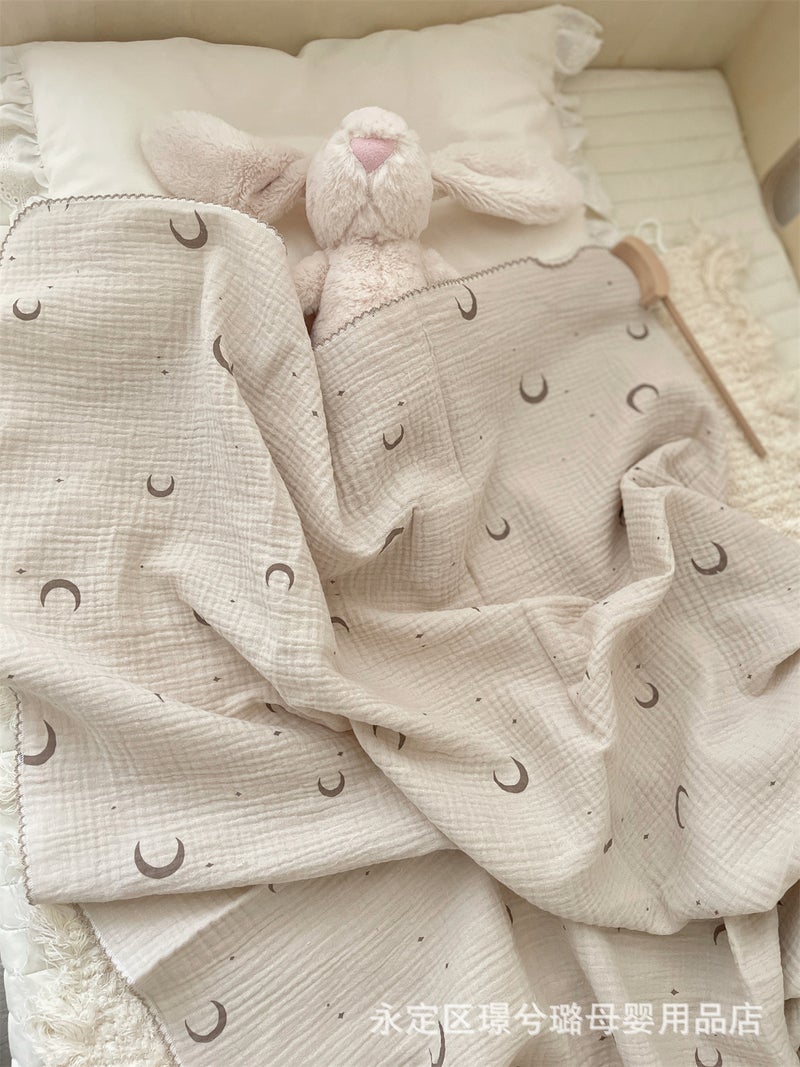 Ins Floral Double-layer Cotton Yarn Baby Blanket Wrapping Towel Bath Towel Soft Waxy Cotton Multi-functional Cover Blanket - Image 4