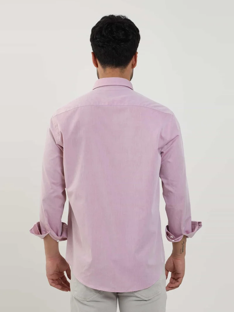 Dufy Claret Red Men's Regular Fit Plain Brent Button Collar Long Sleeve Shirt - 102224