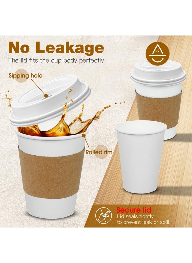 Ginkgo Ginkgo 100 Pack 8 oz Thickened Paper Coffee Cups with White Lids and Sleeves, Disposable To Go Coffee Cups for Espresso Coffee, Hot Chocolate and Cocoa  - Image 2