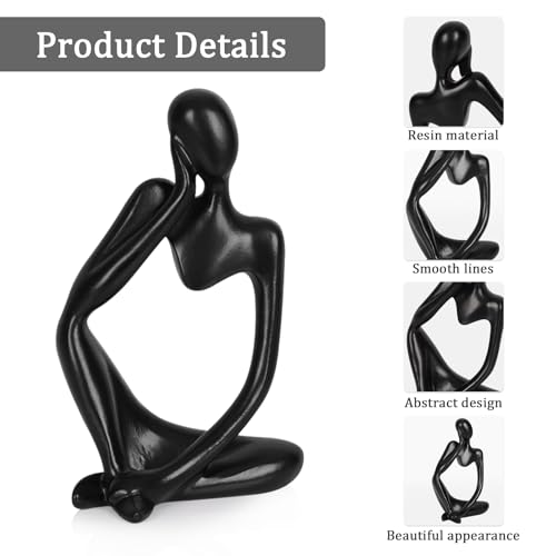 Ozzptuu Sandstone Resin Thinker Style Abstract Sculpture Statue Collectible Figurines Home Office Bookshelf Desktop Decor (Small Black, 3pcs) - Image 4