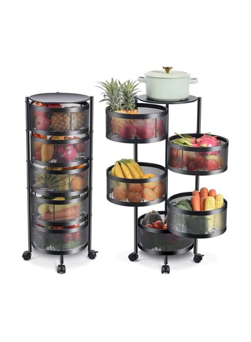 5-layer round storage basket, kitchen rotating storage rack, fruit and vegetable rack, living room push rack, can be rotated 360 degrees - Image 1