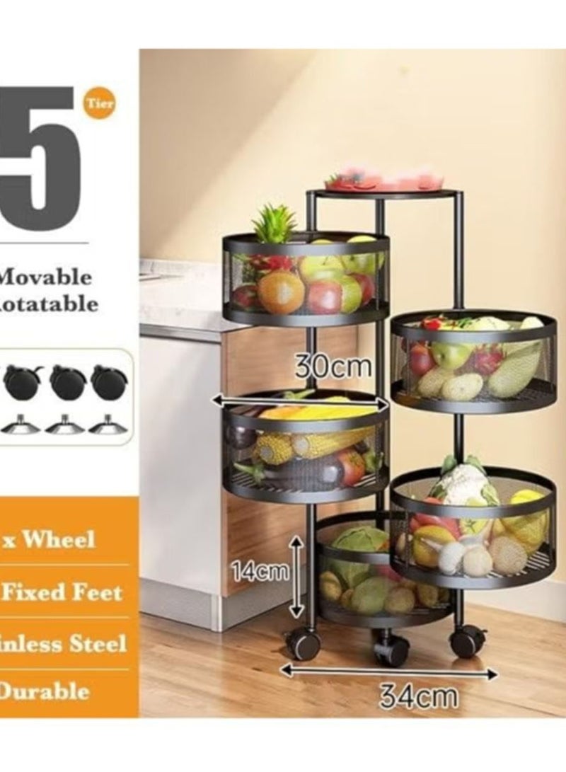 5-layer round storage basket, kitchen rotating storage rack, fruit and vegetable rack, living room push rack, can be rotated 360 degrees - Image 4
