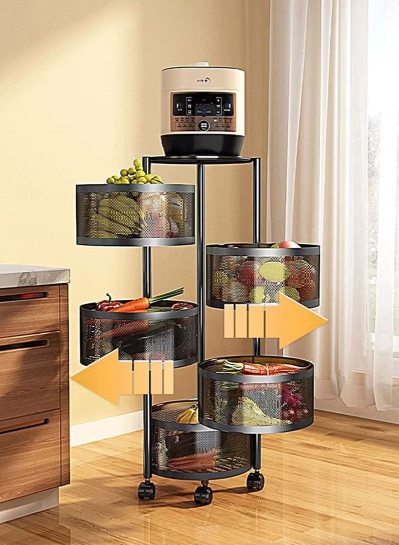 5-layer round storage basket, kitchen rotating storage rack, fruit and vegetable rack, living room push rack, can be rotated 360 degrees - Image 5