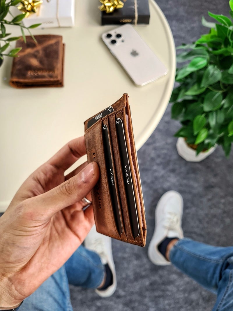 VISSO 606 Genuine Leather Men's and Women's Leather Mini Credit Card Holder Leather Wallet Bag with Personalized Money Compartment  - Image 1