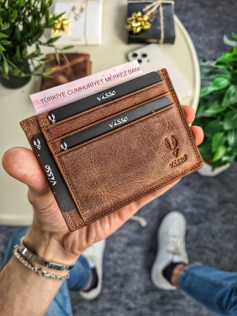 VISSO 606 Genuine Leather Men's and Women's Leather Mini Credit Card Holder Leather Wallet Bag with Personalized Money Compartment  - Image 2