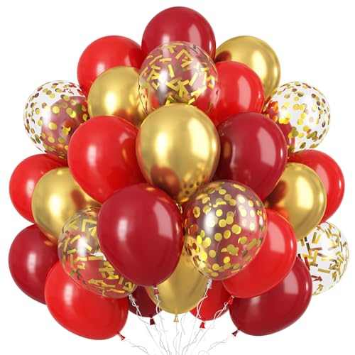 Togvu Red and Gold Balloon 60 Pack 12 Inch Different Shades Red Party Balloons Dark Red and Metallic Gold Confetti Balloons for Women Wedding Bridal Shower Birthday Christmas Party Decorations - Image 1