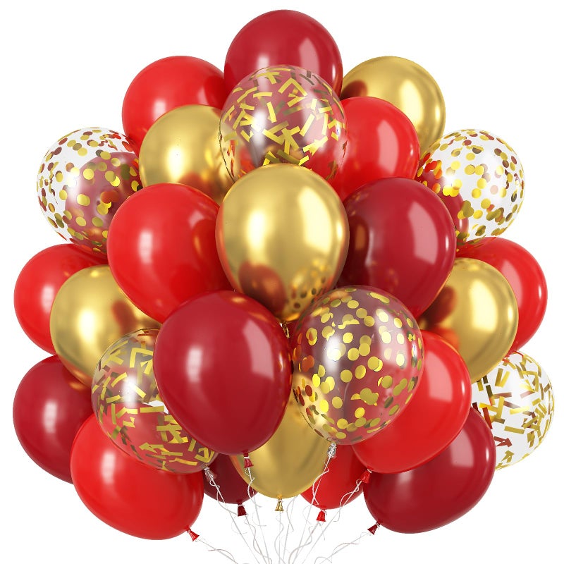 Togvu Red and Gold Balloon 60 Pack 12 Inch Different Shades Red Party Balloons Dark Red and Metallic Gold Confetti Balloons for Women Wedding Bridal Shower Birthday Christmas Party Decorations - Image 2