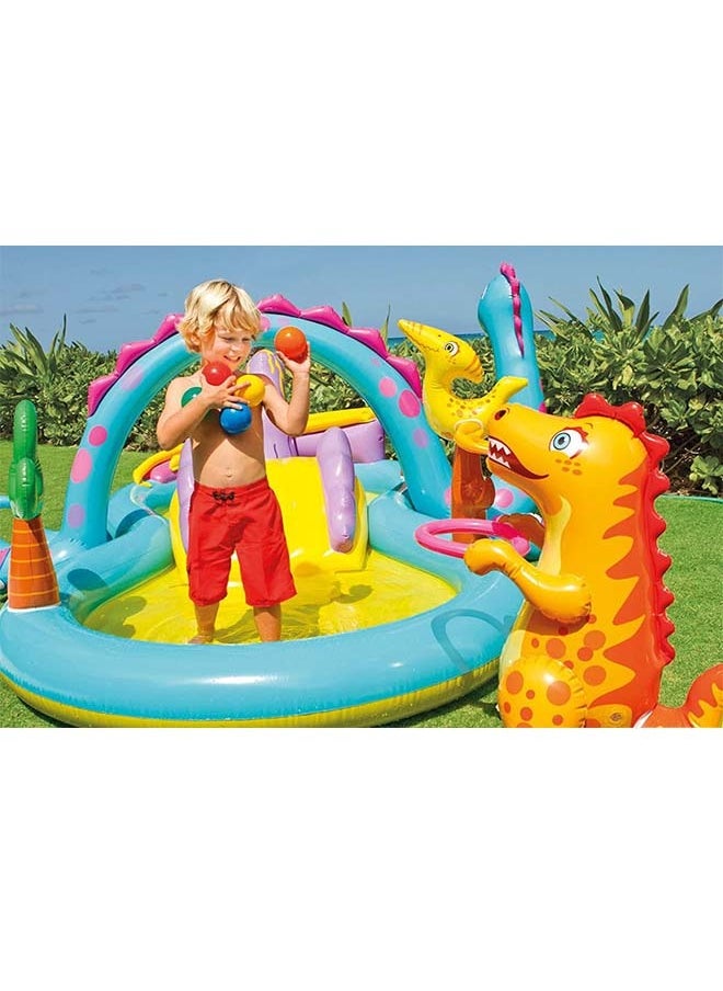 INTEX - Intex 11ft x 7.5ft x 44in Dinoland Backyard Play Center Kiddie Inflatable Swimming Pool with Slide, Dino Arch Water Sprayer and Games for Ages 2 and Up - Image 1