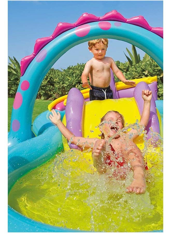 INTEX - Intex 11ft x 7.5ft x 44in Dinoland Backyard Play Center Kiddie Inflatable Swimming Pool with Slide, Dino Arch Water Sprayer and Games for Ages 2 and Up - Image 1
