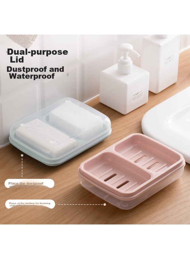 Camellia Soap Dish, Soap Holder, Double-compartment Draining Soap Box, Blue, 1 Piece