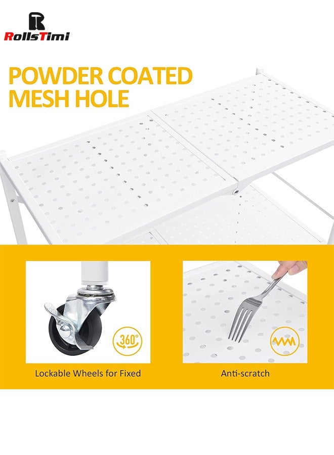 RollsTimi  Foldable 4-Tier Storage Shelving Unit with Lockable Wheels, Space-Saving Organizer Rack for Home and Office,White - Image 4