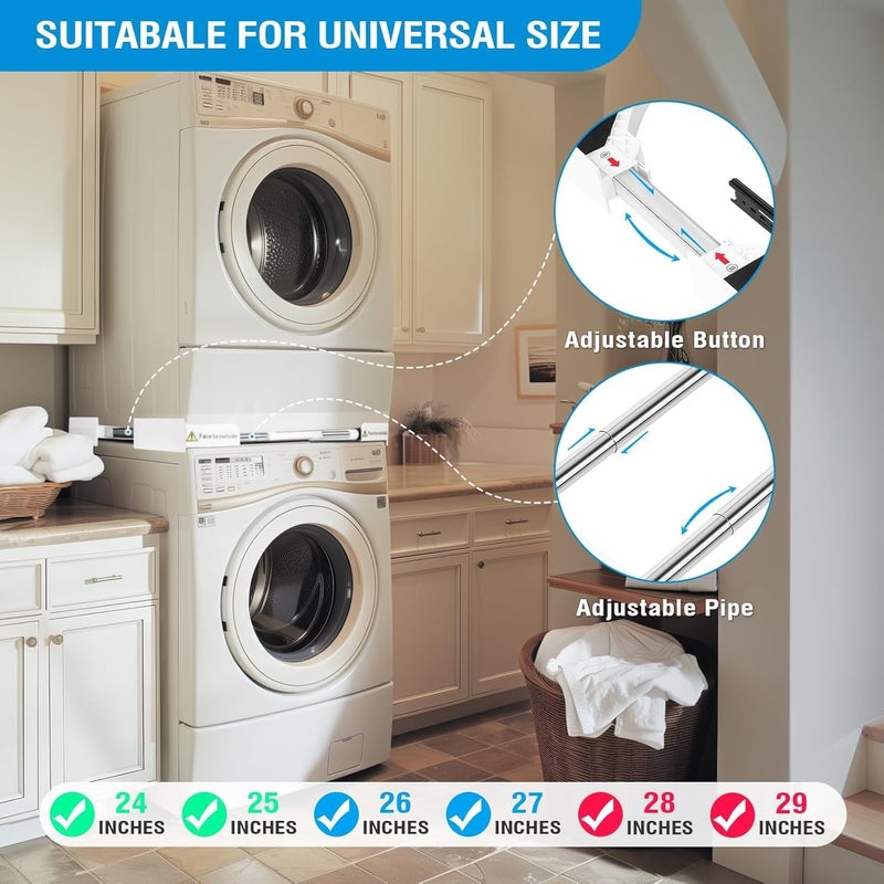 Ankila 29 inch Stacking Kit for Washer and Dryer, Universal Washer and Dryer Stacking Kit with Pull Out Drying Rack, Door Prop, Adjustable 29"/28"/27"/26"/25"/24" Stacking Kit with Ratchet Strap - Image 5