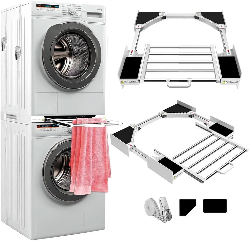 Ankila 29 inch Stacking Kit for Washer and Dryer, Universal Washer and Dryer Stacking Kit with Pull Out Drying Rack, Door Prop, Adjustable 29"/28"/27"/26"/25"/24" Stacking Kit with Ratchet Strap - Image 1