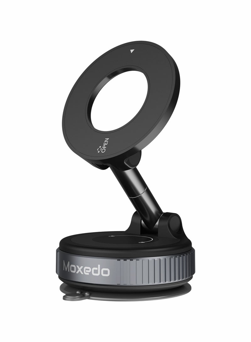 Moxedo Gravix Car Phone Holder Foldable Rounded Magnets for Dashboard with Vacuum Suction Cup 360° Base Rotation with Metal Plate Compatible for All Smartphone - Image 1