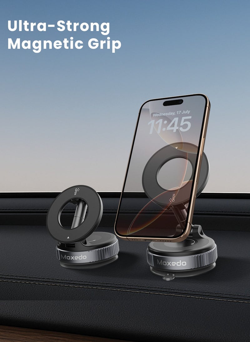 Moxedo Gravix Car Phone Holder Foldable Rounded Magnets for Dashboard with Vacuum Suction Cup 360° Base Rotation with Metal Plate Compatible for All Smartphone - Image 3