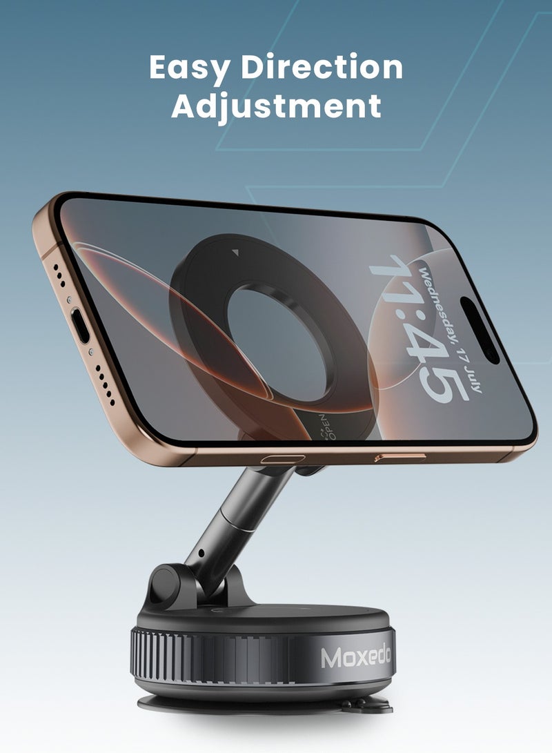 Moxedo Gravix Car Phone Holder Foldable Rounded Magnets for Dashboard with Vacuum Suction Cup 360° Base Rotation with Metal Plate Compatible for All Smartphone - Image 4