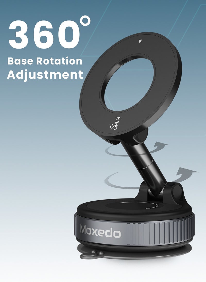 Moxedo Gravix Car Phone Holder Foldable Rounded Magnets for Dashboard with Vacuum Suction Cup 360° Base Rotation with Metal Plate Compatible for All Smartphone - Image 5