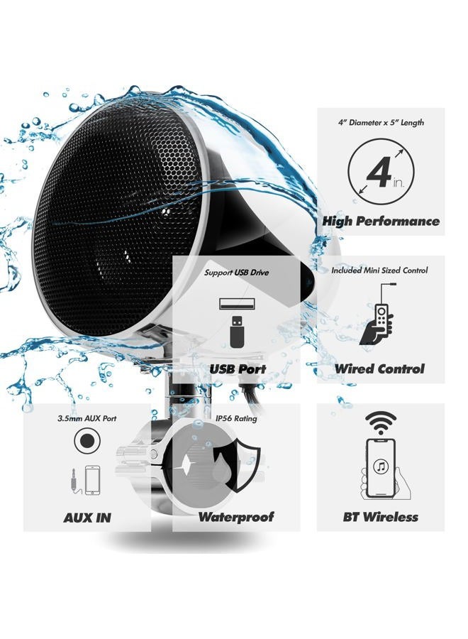 GoHawk AN4 Gen.3 All-in-One Built-in Amplifier 4" Full Range Waterproof Bluetooth Motorcycle Stereo Speakers Audio Amp System w/AUX for 1 to 1-1/4 Bar Harley ATV RZR 4 Wheeler - Image 5