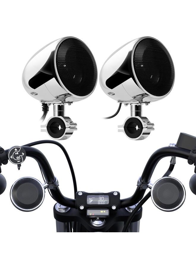 GoHawk AN4 Gen.3 All-in-One Built-in Amplifier 4" Full Range Waterproof Bluetooth Motorcycle Stereo Speakers Audio Amp System w/AUX for 1 to 1-1/4 Bar Harley ATV RZR 4 Wheeler - Image 1