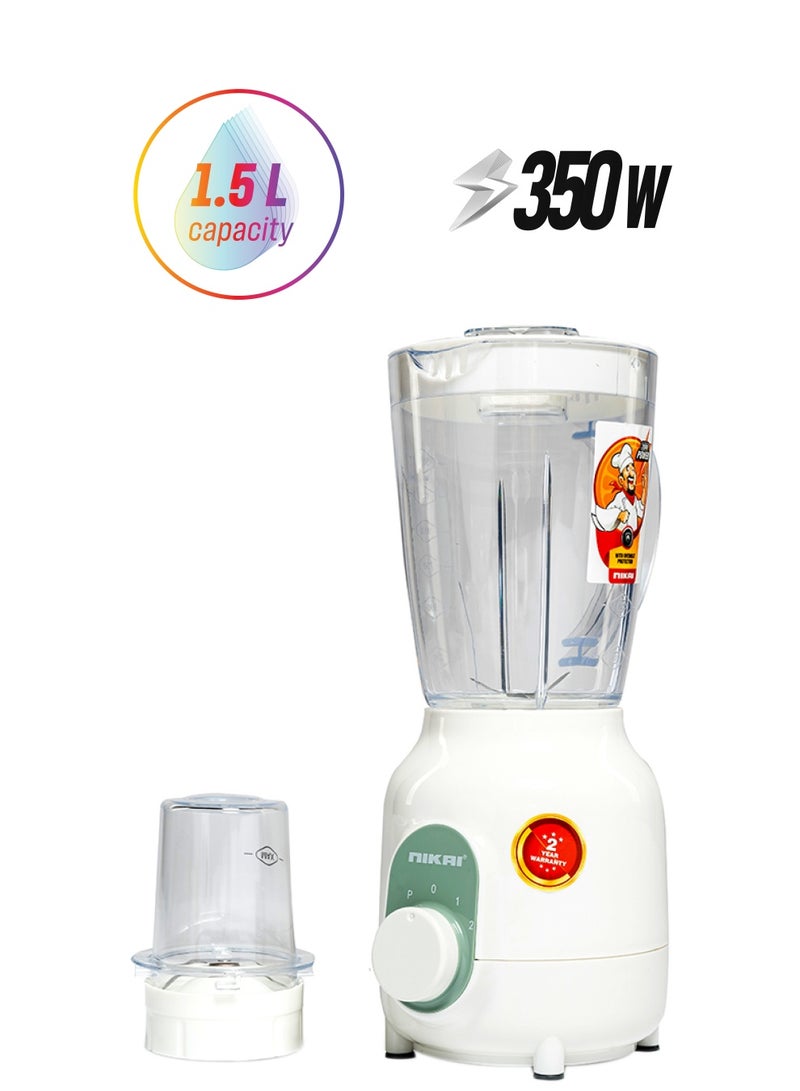NIKAI 600 Watts Blender, With 1.5 Liter Plastic Jar And One Grinder Jar, Overheat Protection, 2 Speed And Pulse Function 1.5 L 600 W NB1700TX/ NB1700T3 White - Image 1