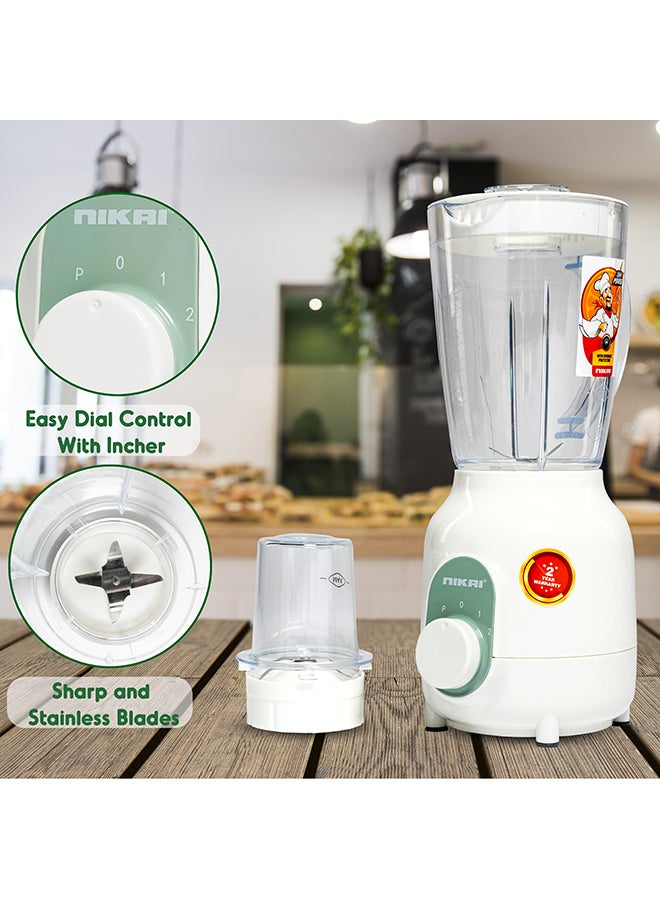 NIKAI 600 Watts Blender, With 1.5 Liter Plastic Jar And One Grinder Jar, Overheat Protection, 2 Speed And Pulse Function 1.5 L 600 W NB1700TX/ NB1700T3 White - Image 3