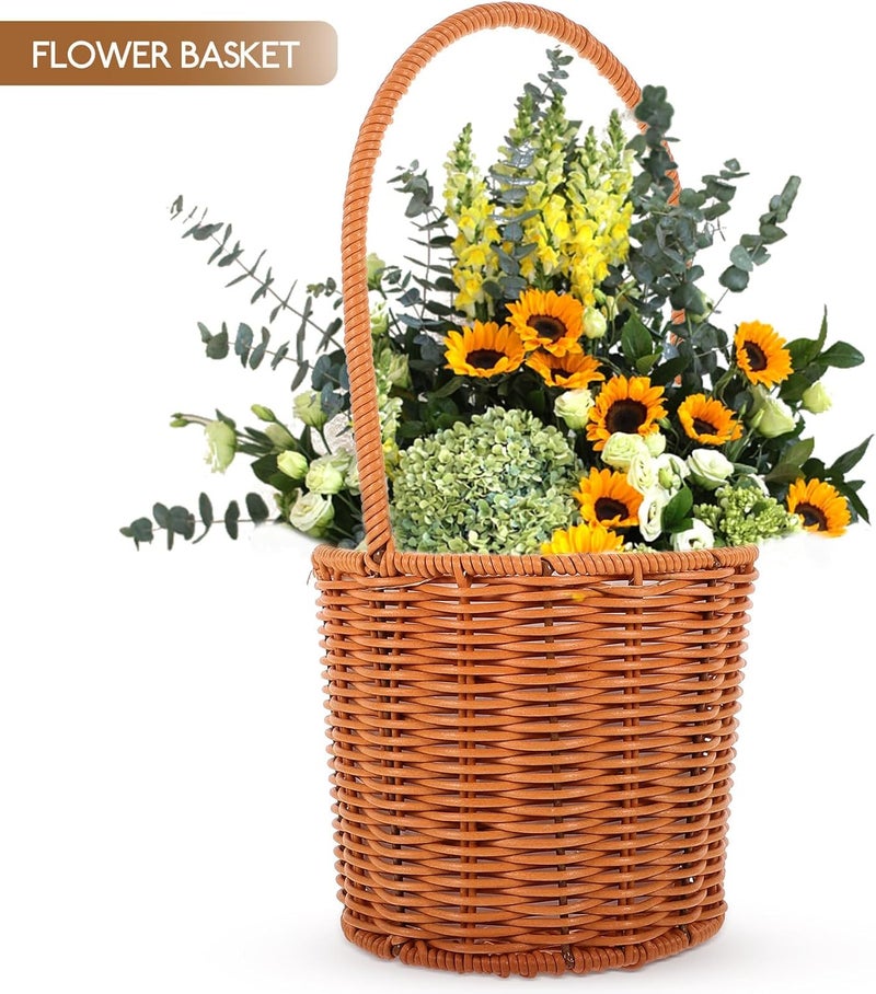 Vintage Handwoven Flower Basket with Handle Small round Decorative Storage Basket for Wedding Flower Girl Ceremony and Home Floral Arrangement - Image 5