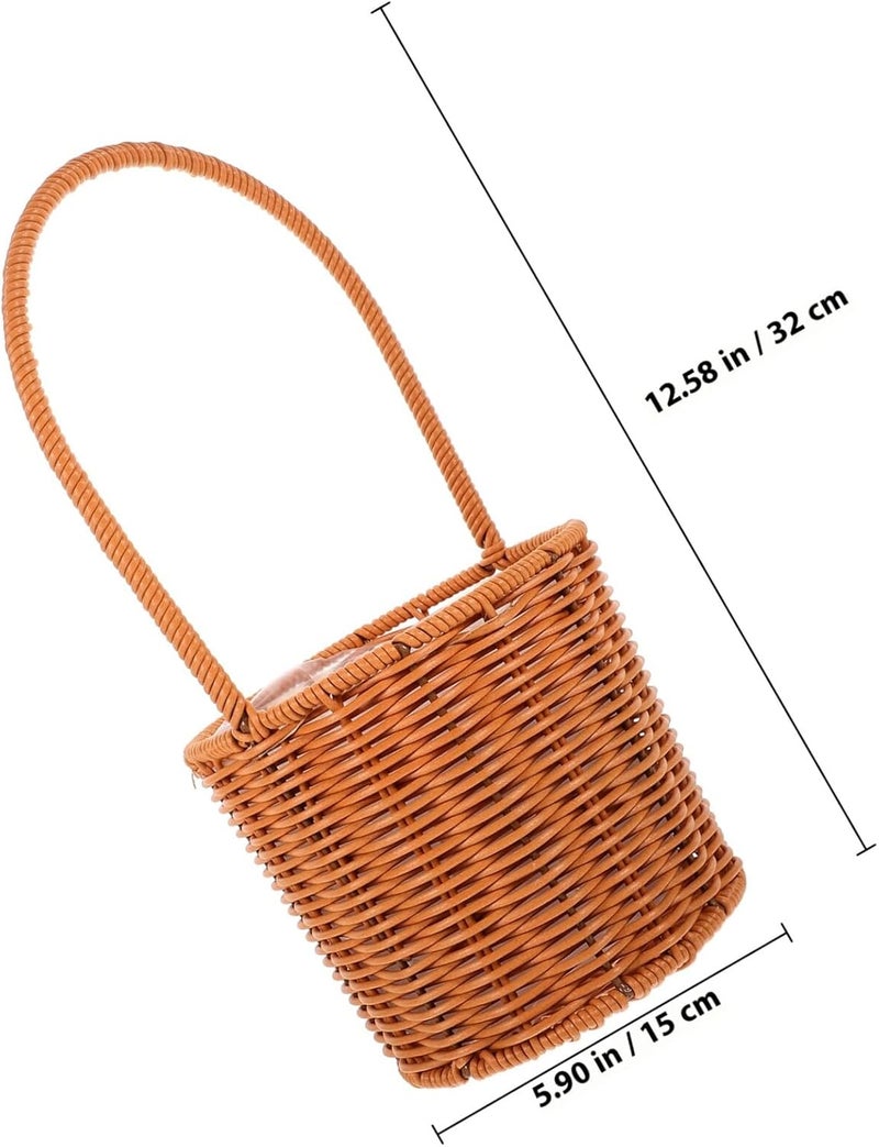 Vintage Handwoven Flower Basket with Handle Small round Decorative Storage Basket for Wedding Flower Girl Ceremony and Home Floral Arrangement - Image 2