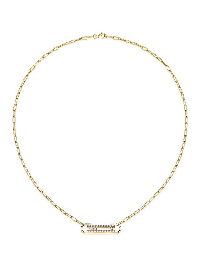 Moonmory 18K Gold Plated Color 925 Sterling Silver Three Stone Move Pendant Necklace With Clear Zircon For Women Original Design Paper Clip 50CM Adjustable Classic Paperclip Chain Platinum Plated Ramadan Mother's Day Valentine's Day Gifts - Image 3