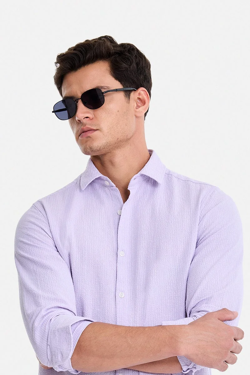 سنيتش Lavender Textured Long Sleeve Slim Fit Shirt