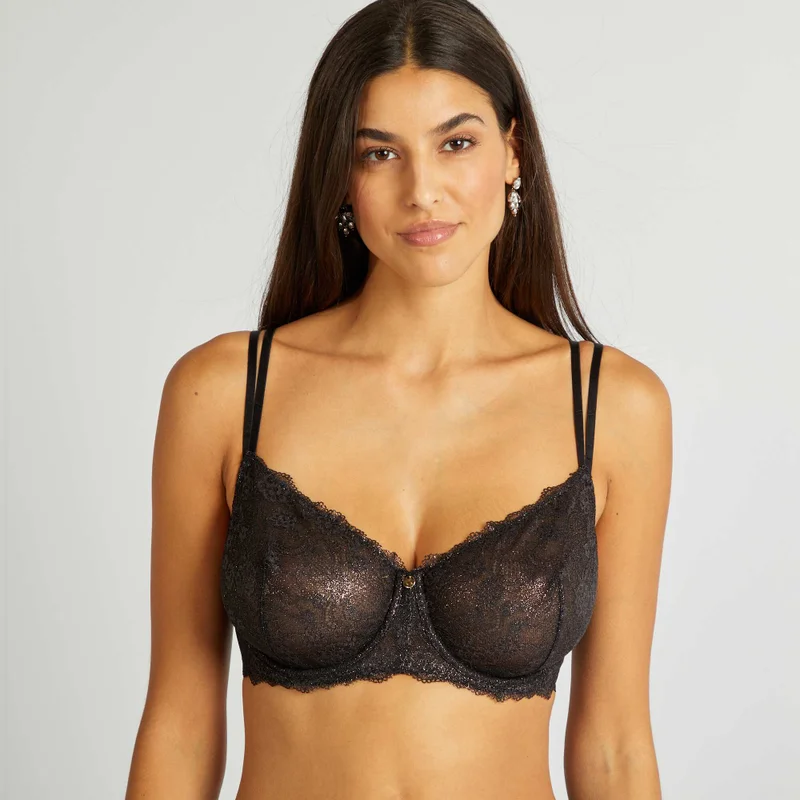 Kiabi Glittery Lace Demi-Cup Bra For D&amp;E Cups Black